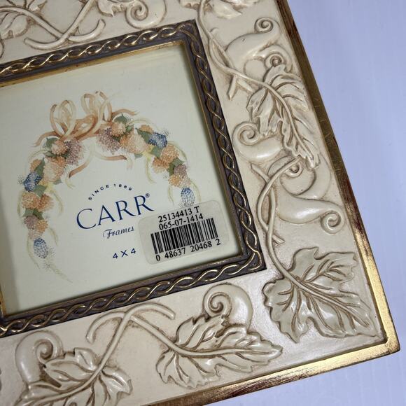 CARR Ceramic Grape Leaves and Vine Picture Frame 4x4 inches Tuscan Embossed VTG - Picture 7 of 8